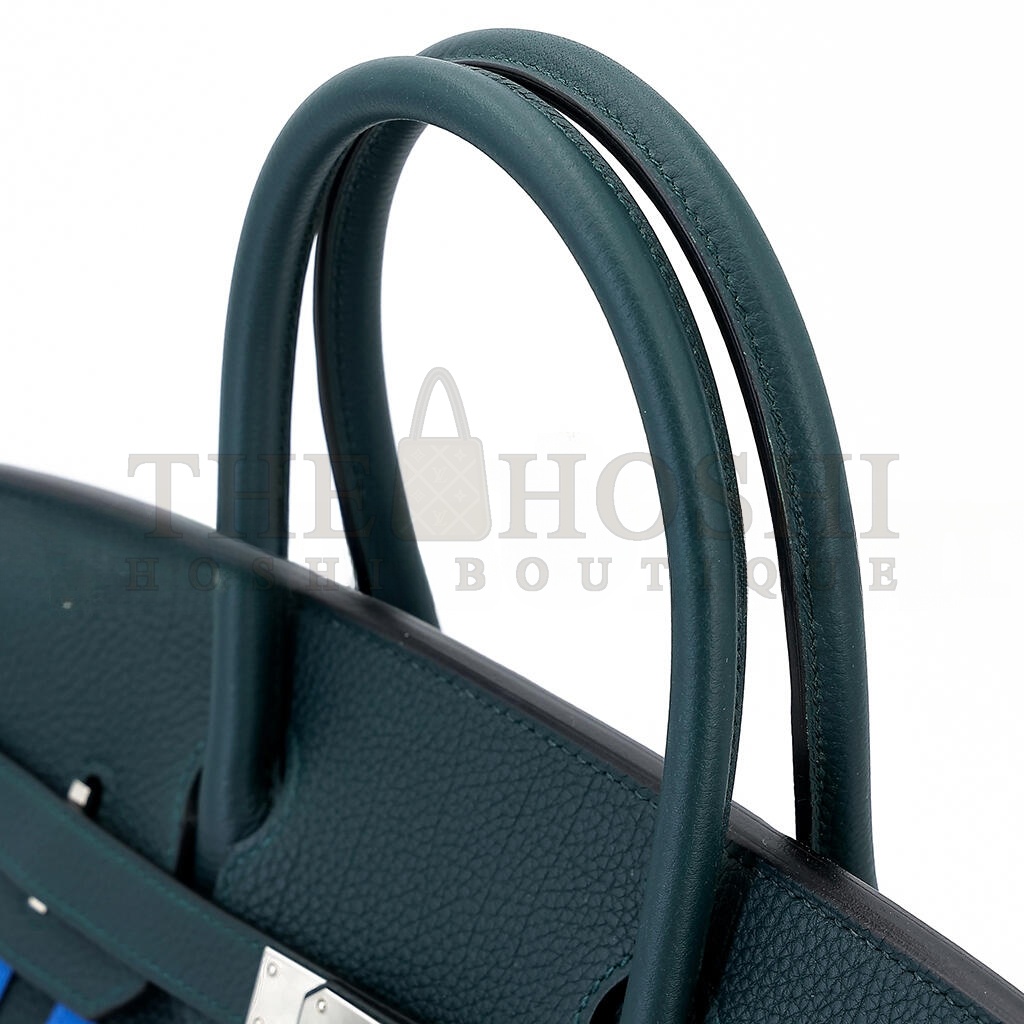 H**me5 BIRKIN 25 TOGO LEATHER CYPRESS GREEN AND GLASS BLUE WITH SILVER BUCKLE BAG 8241275657 (25*20*13cm) Master Quality